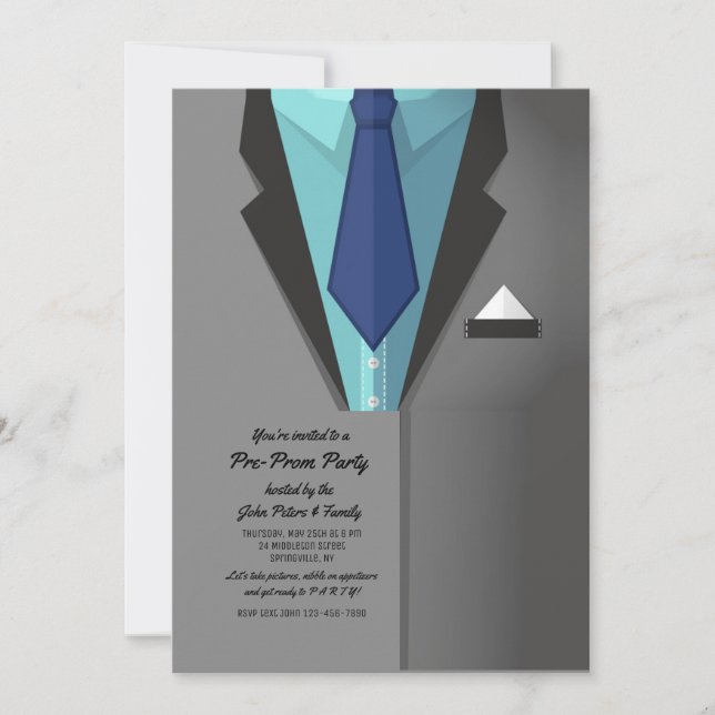 Invitación de esmoquin gris (Anverso)