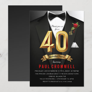 Invitación de esmoquin para cumpleaños 40
