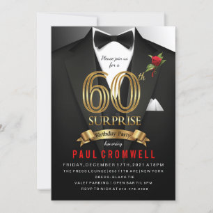 Invitación de esmoquin sorpresa para 60 cumpleaños