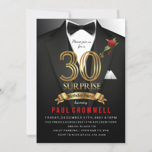 Invitación de esmoquin sorpresa para cumpleaños 30