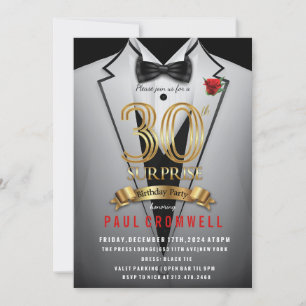 Invitación de esmoquin sorpresa para cumpleaños 30