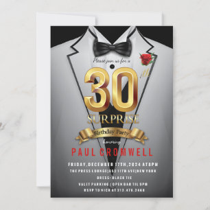 Invitación de esmoquin sorpresa para cumpleaños 30