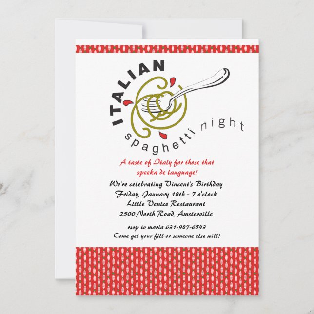 Invitación de espagueti italiano (Anverso)
