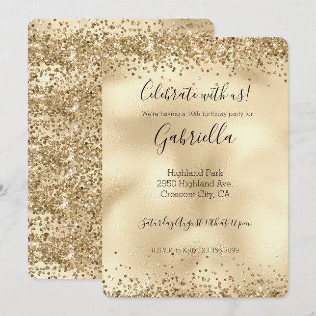 Invitación de esparkle confetti Purpurina Glitzy G (Anverso / Reverso)