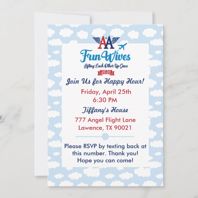 Invitación de esposas divertidas evitan las nubes (Anverso)