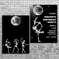 Invitación de esqueleto bailando bola de discoteca