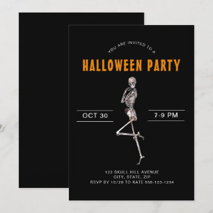 Invitación de Esqueleto Negro para Fiesta de Disfr