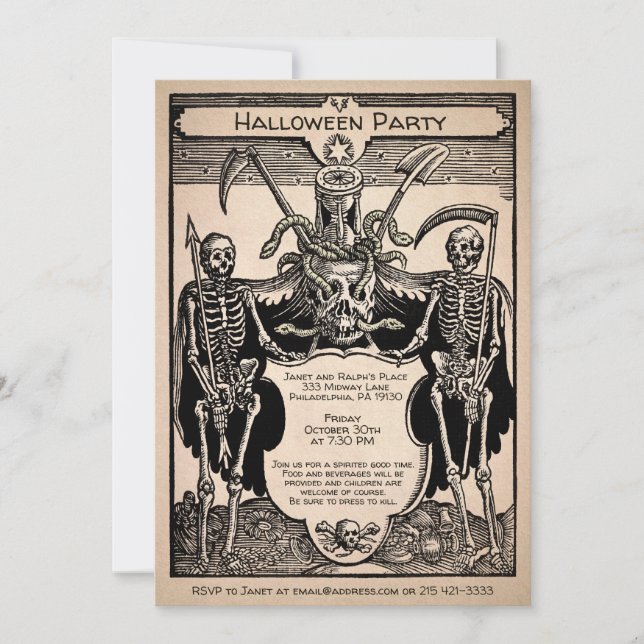 Invitación de Esqueleto Personalizable Vintage Esp (Anverso)