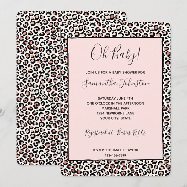 Invitación de estampado de leopardo rosa rosado ne (Anverso / Reverso)
