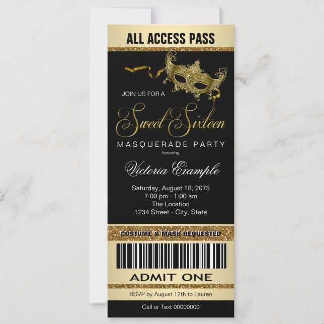 Invitación de estilo de boleto para fiesta de dulc (Anverso)