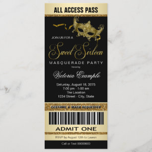 Invitación de estilo de boleto para fiesta de dulc