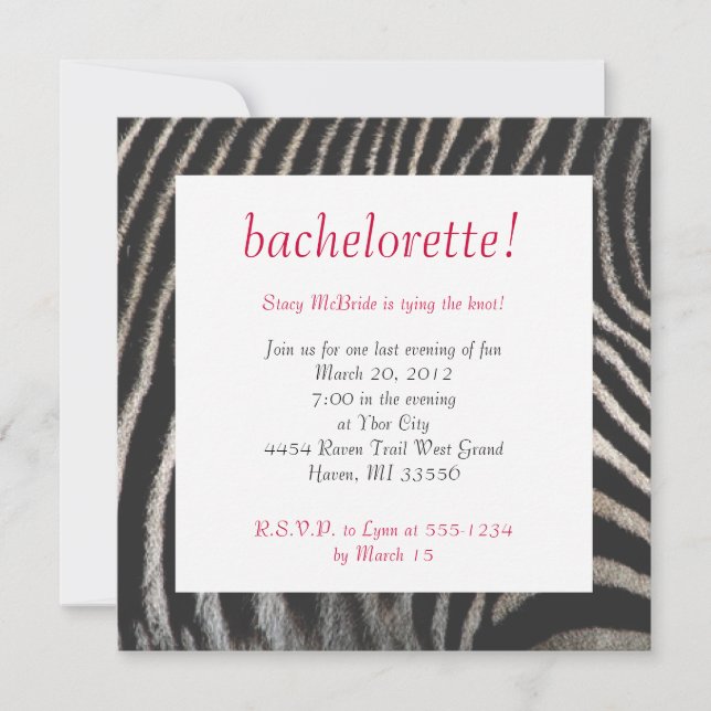 Invitación de estilo de cebra (Anverso)