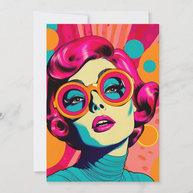 Invitación de estilo retro colorido, mujer (Anverso)