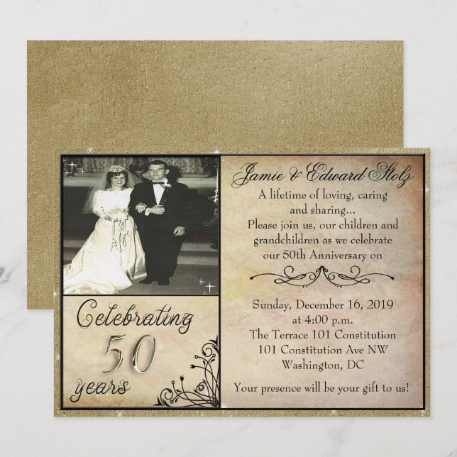 Invitación de estilo vintage para el 50 aniversari (Anverso / Reverso)