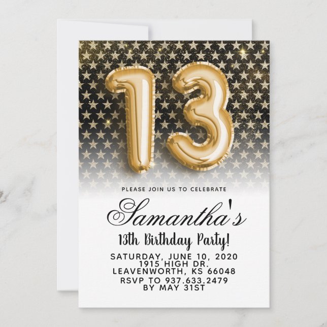 Invitación de estrella de cumpleaños número 13 (Anverso)