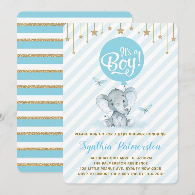 Invitación de estrella de Twinkle Baby Shower Elep (Anverso / Reverso)