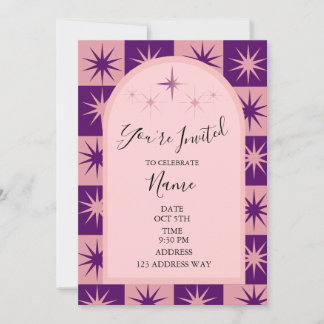 Invitación de estrella rosa y púrpura