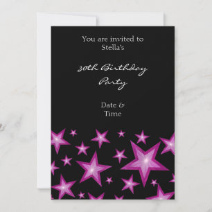 Invitación de estrellas rosas vertical negro