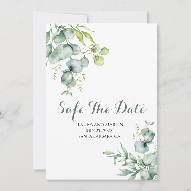 Invitación de eucalipto de elegancia para guardar  (Anverso)