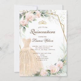 invitación de eucalipto dorado floral Quinceañera