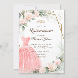 invitación de eucalipto dorado floral Quinceañera