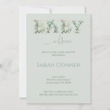 Invitación de eucalipto para baby shower Baby in B