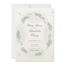 Invitación de eucalipto para baby shower de lavand