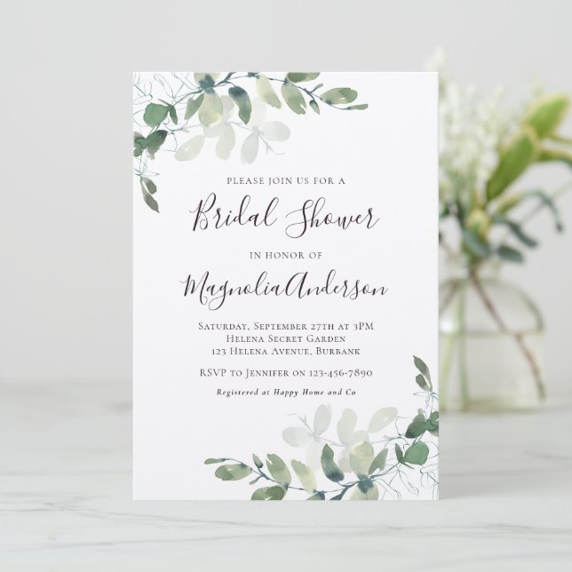 Invitación de Eucalyptus Bridal Shower Luxury Kraf (Anverso de pie)