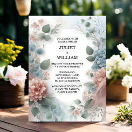 Invitación De Eucalyptus Lace Tulle Pastel Dusty Boda Azul