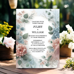 Invitación De Eucalyptus Lace Tulle Pastel Dusty Boda Azul