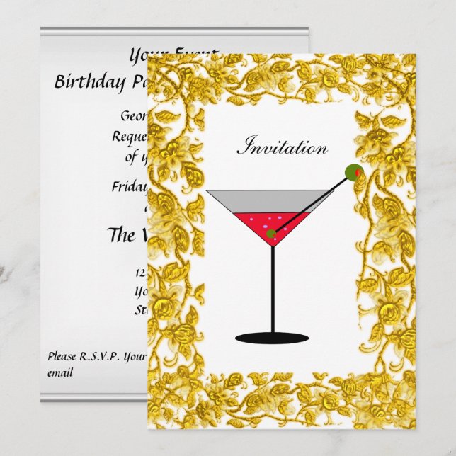 Invitación de evento de hojas de oro elegante (Anverso / Reverso)
