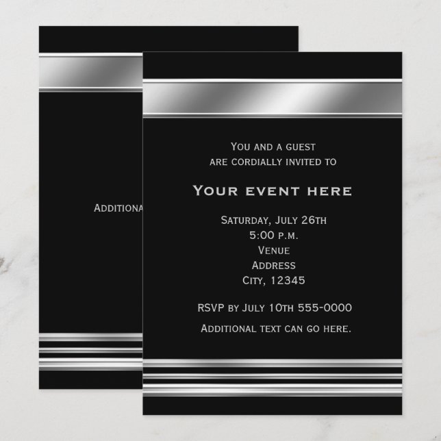 Invitación de evento elegante brillo platino plate (Anverso / Reverso)