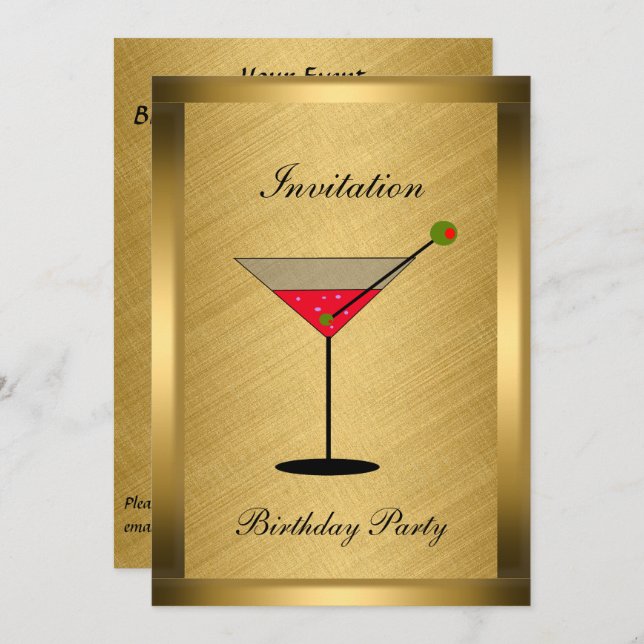 Invitación de evento elegante en oro (Anverso / Reverso)