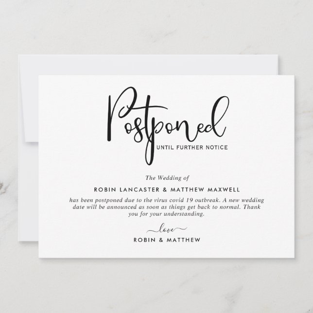 Invitación de eventos posponada, tarjeta moderna (Anverso)