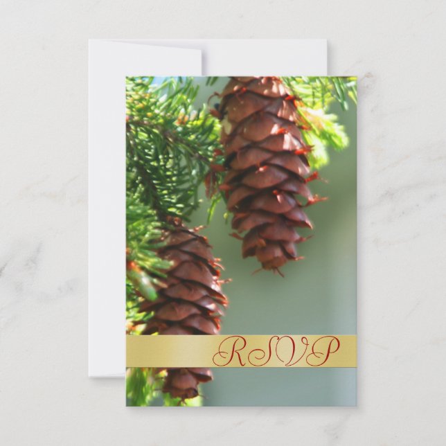 Invitación de Evergreen Pinecones Holiday Gold RSV (Anverso)