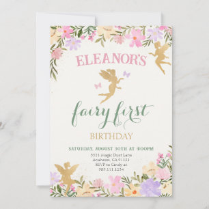 Invitación de Fairy First Birday Party Fairies