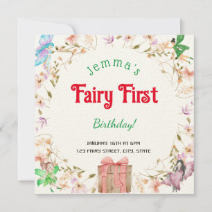 Invitación de Fairy First Birday Watercolor GiftBo