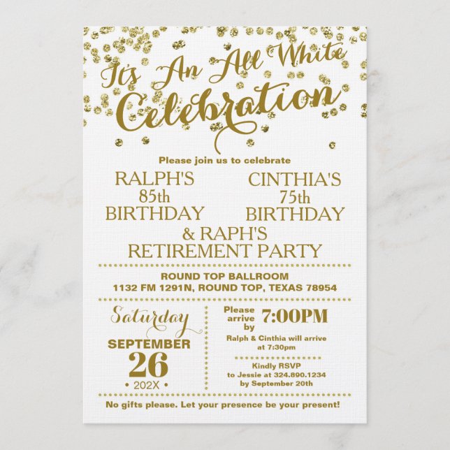 Invitación de Falso Oro para Celebración Todo Blan (Anverso)