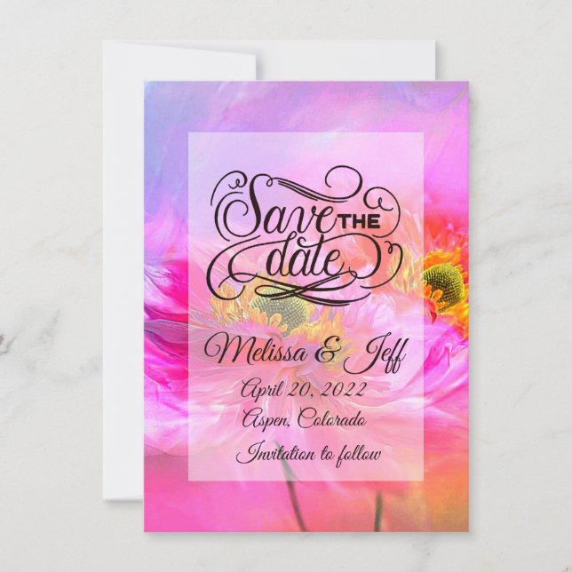 Invitación de fantasia floral rosa para guardar la (Anverso)