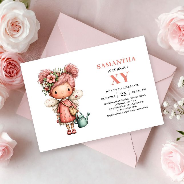 Invitación de fantasía pastel adorable para el oct (Whimsical Fairy Girl 1st Birthday Pastel Pink invitation)