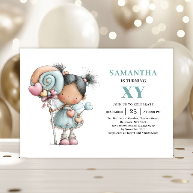 Invitación de fantasía pastel adorable para segund (Fairy Girl 2nd Birthday Cute Whimsy Pastel invitation)