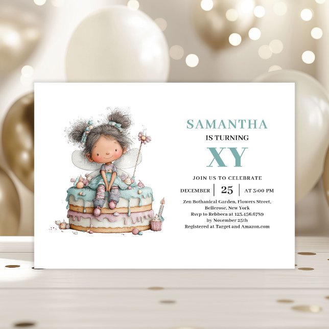 Invitación de fantasía pastel para el 6º cumpleaño (Cute Fairy Girl 6th Birthday Whimsy Pastel invitation)