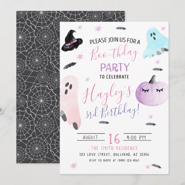 Invitación de fantasma de Boothday de acuarela pas (Anverso / Reverso)