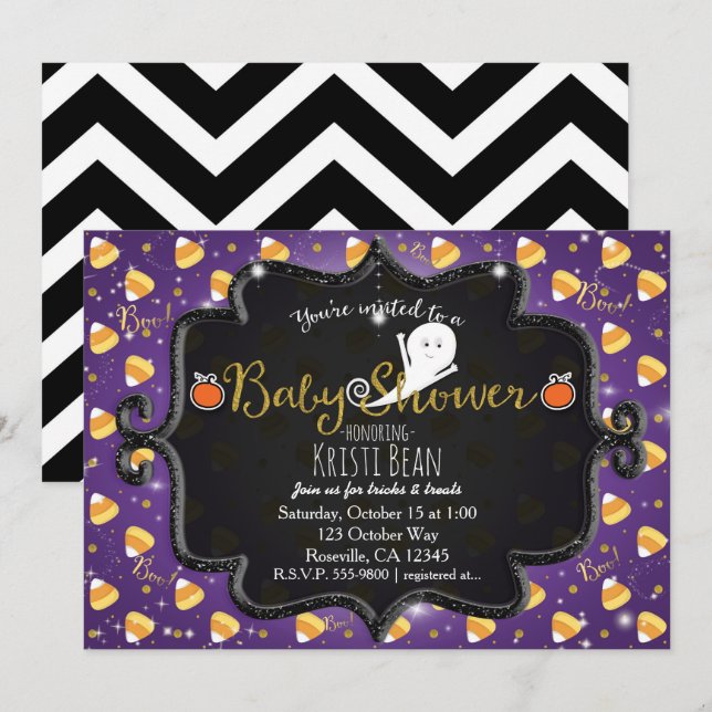 Invitación de fantasma de maíz de caramelo para la (Anverso / Reverso)