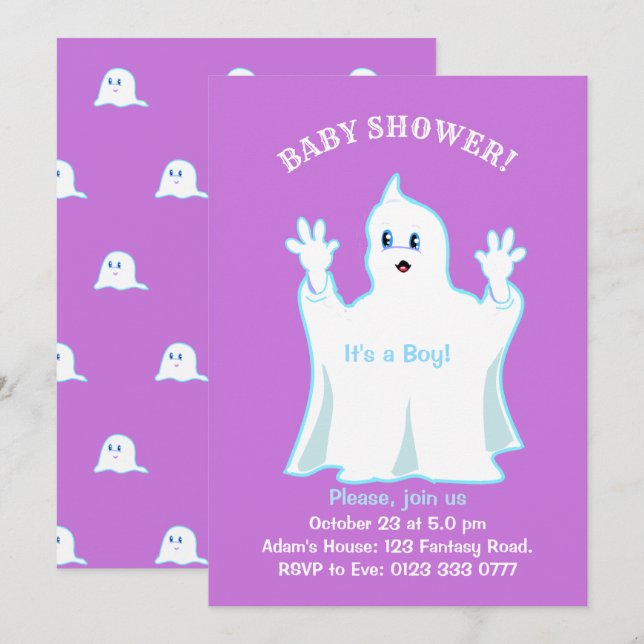 Invitación de fantasma lindo para baby shower (Anverso / Reverso)