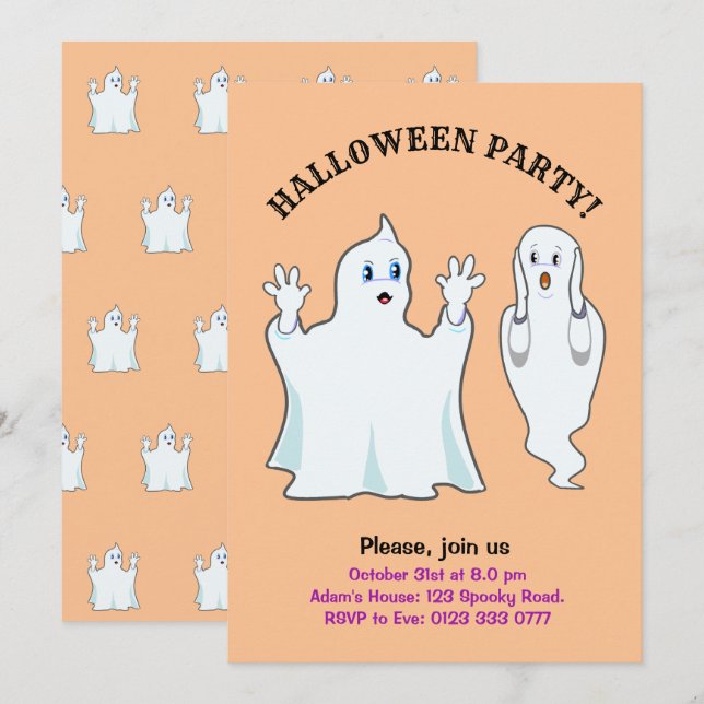Invitación de fantasmas Trumpy y Munchy de Hallowe (Anverso / Reverso)