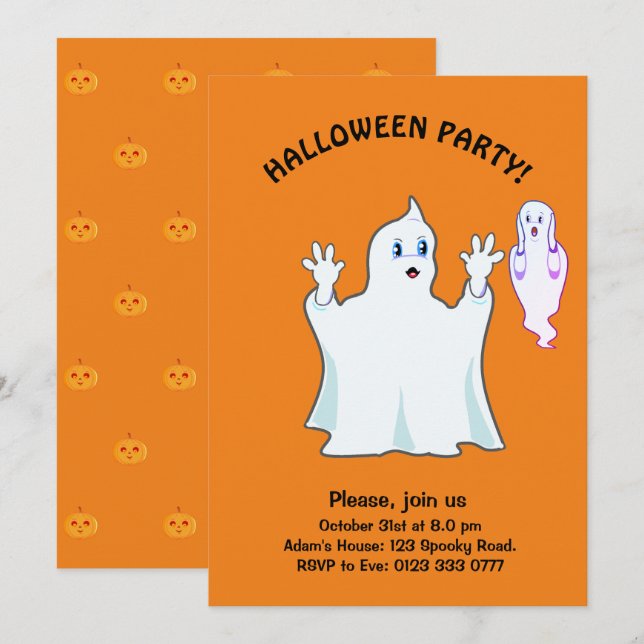 Invitación de fantasmas Trumpy y Munchy de Hallowe (Anverso / Reverso)