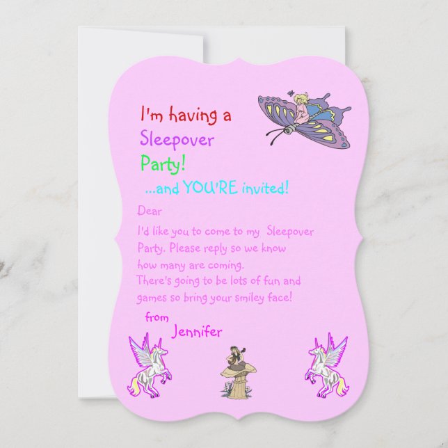 Invitación de Faun y Unicorn Sleepover u otro fies (Anverso)