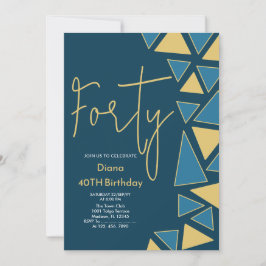 Invitación de Faux Gold y Blue Birthday