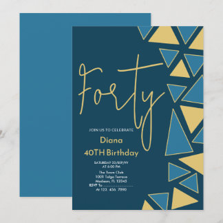Invitación de Faux Gold y Blue Birthday